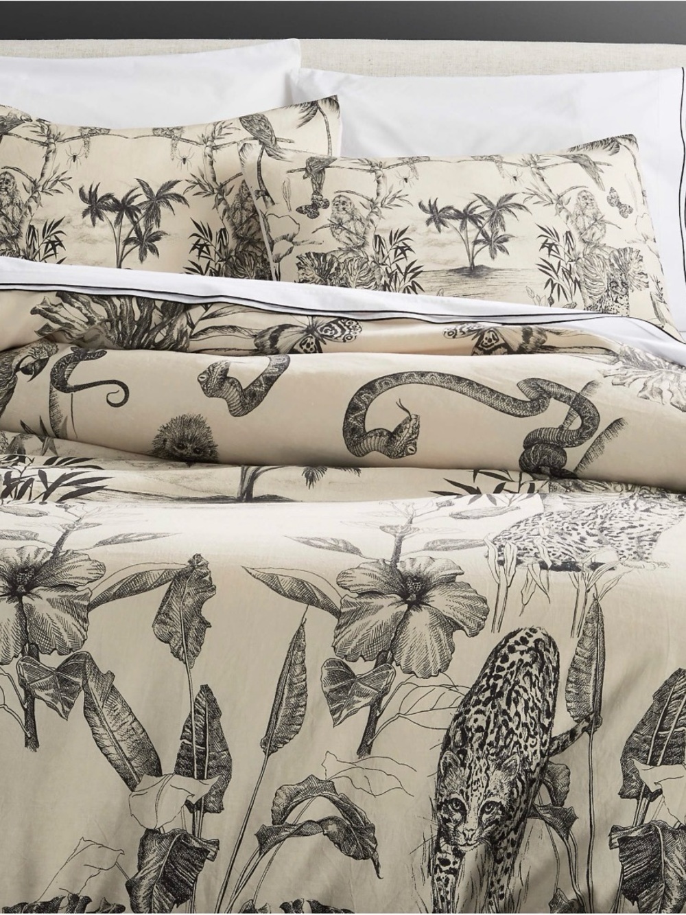 Matthew Williamson Beige and Black Safari Botanical Duvet Cover